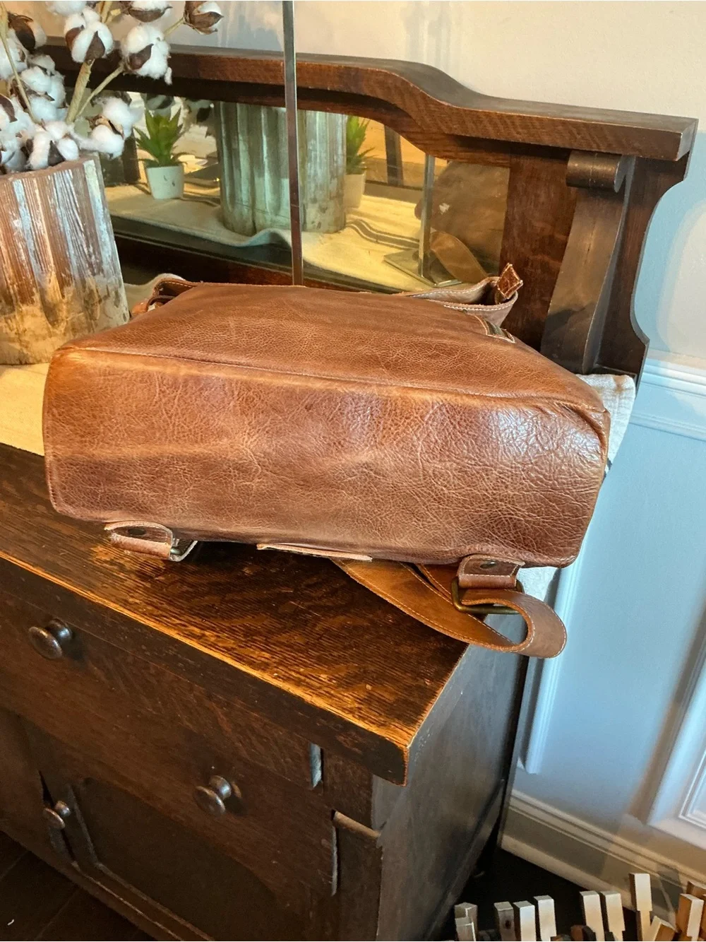 Bed Stu Leather Unisex Howie Flapover Leather Backpack Tan Rustic Retail $365